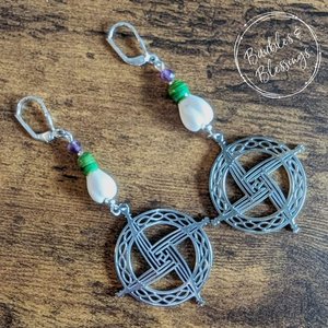 Brighid's Cross Earrings with Lampwork Snowdrops