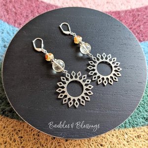 Sun Earrings with Citrine & Lampwork Flowers