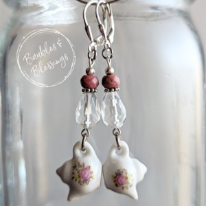 Sweet Floral Teapot Earrings with Rhodonite & Quartz (MTO)