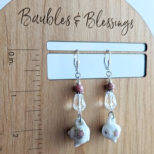 Sweet Floral Teapot Earrings with Rhodonite & Quartz