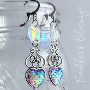 Mermaid Scale Heart Earrings with Iridescent Acrylic