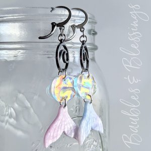 Mermaid Tail Earrings with Waves & Iridescent Acrylic
