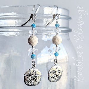 Sand Dollar Earrings with Apatite, Quartz & Riverstone