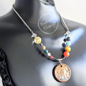 Solar System Necklace with Ceramic Sun Pendant 