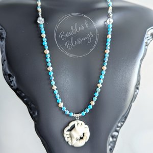 Crab Necklace with Bone, Apatite & Freshwater Pearls