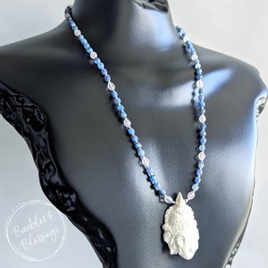 Ganesha Necklace with Bone, Kyanite & Rose Quartz