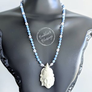 Ganesha Necklace with Bone, Kyanite & Rose Quartz