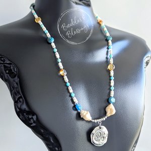 Mermaid Necklace with Apatite, Citrine & Shell Beads