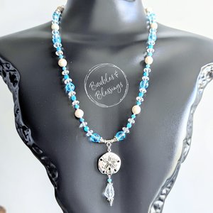 Beachy Sand Dollar Necklace with Apatite & Quartz