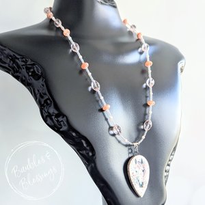 Springy Horse Necklace with Sunstone, Pink Opal & Czech Glass