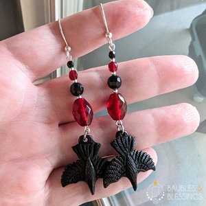 RESERVED for R: Onyx & Czech Glass Raven Set