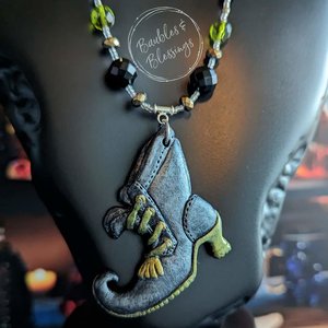 OOAK Witch's Boot Necklaces with Onyx & Pyrite