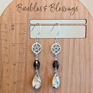 Sterling Silver Pentagram & Picture Jasper Earrings