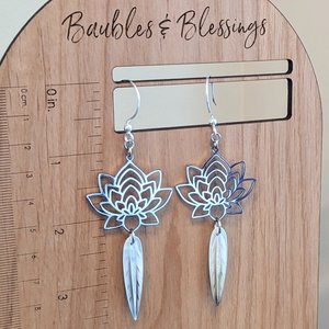 Stainless Steel Lotus & Black Lip Shell Earrings