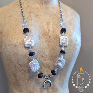 Moon Choker with Pearls, Blue Labradorite & Cubic Zirconia