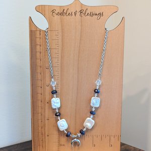 Moon Choker with Pearls, Blue Labradorite & Cubic Zirconia