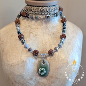 Flower Necklace with Fancy Jasper & Rudraksha Seeds