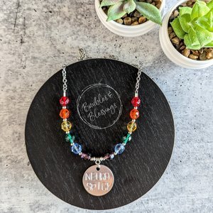 Rainbow Necklace with Hand-Stamped NEURO SPICY Pendant