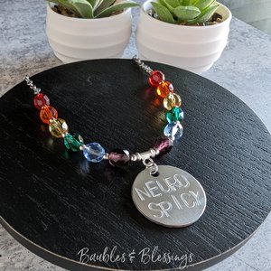 Rainbow Necklace with Hand-Stamped NEURO SPICY Pendant (MTO)