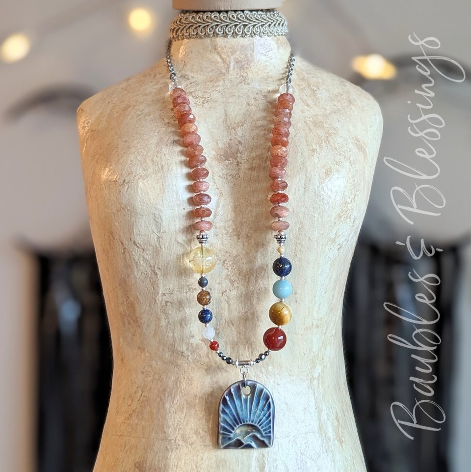 Solar System Necklace with Sunstone & Sunrise Pendant