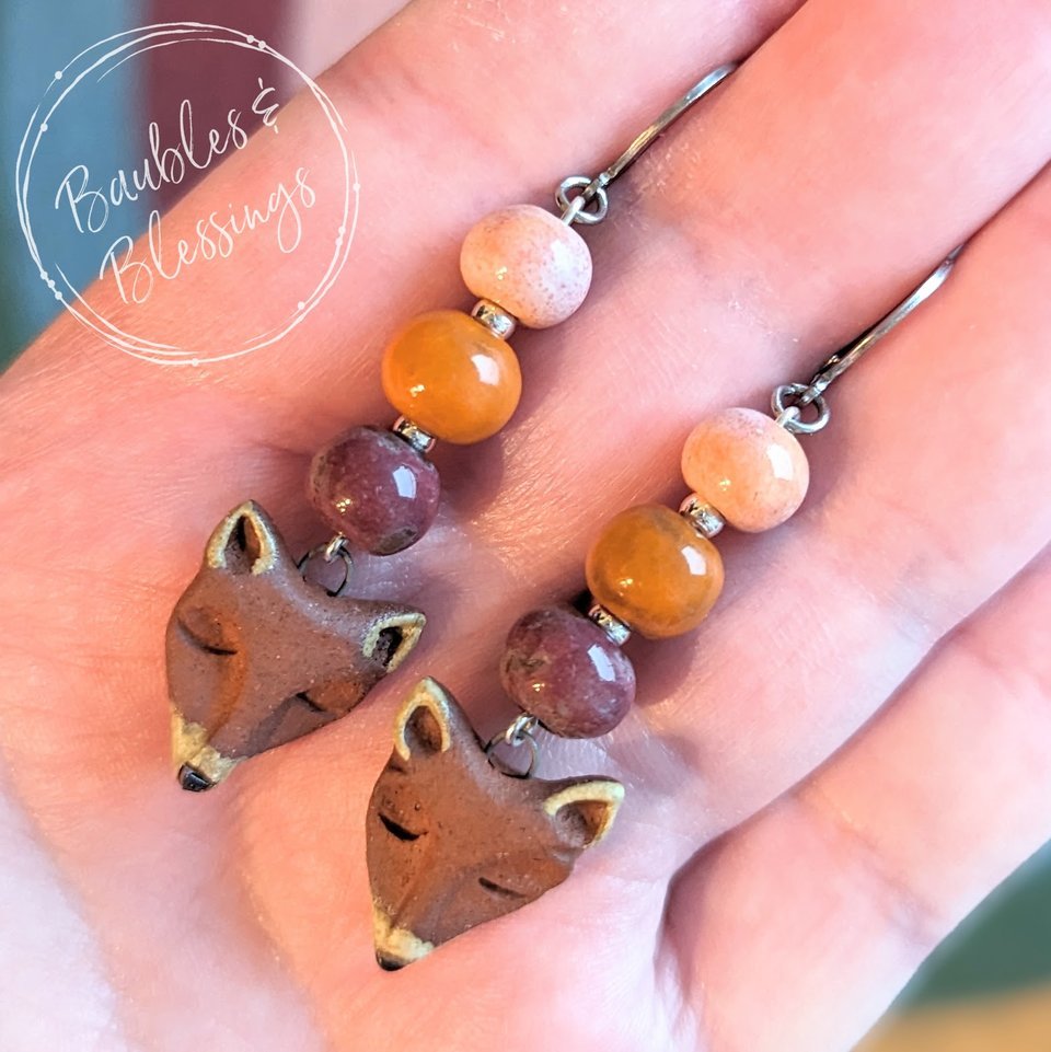 Fox Earrings with Colorful Ceramic Beads