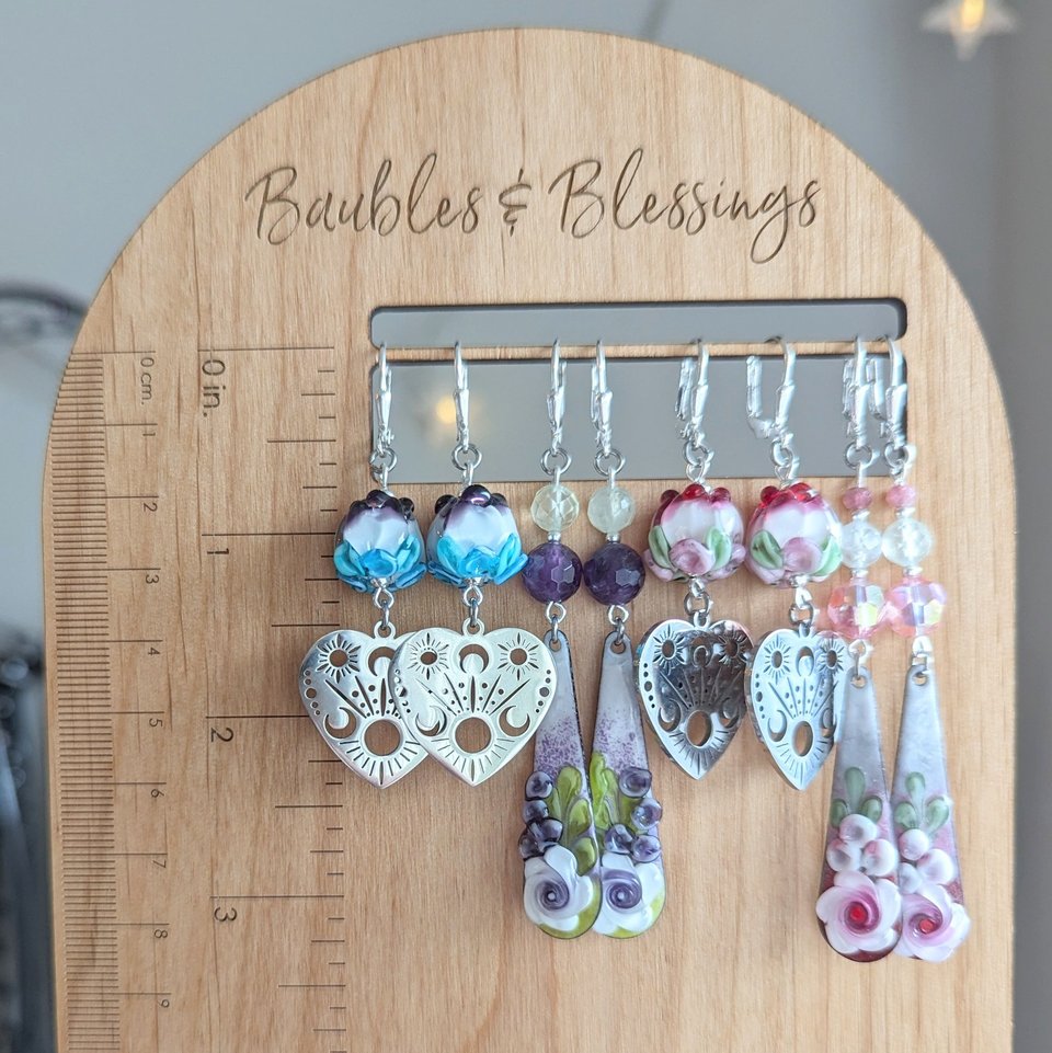 Pink Floral Earrings with Lampwork Charms