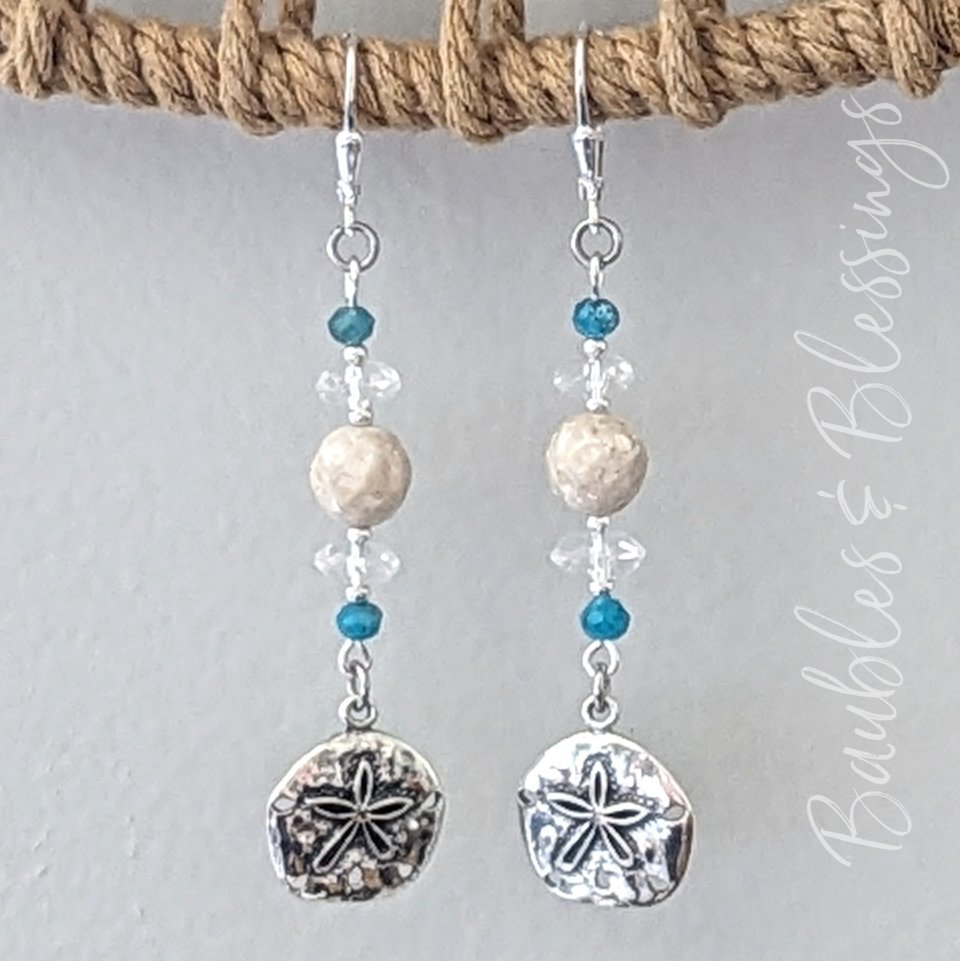 Sand Dollar Earrings with Apatite, Quartz & Riverstone