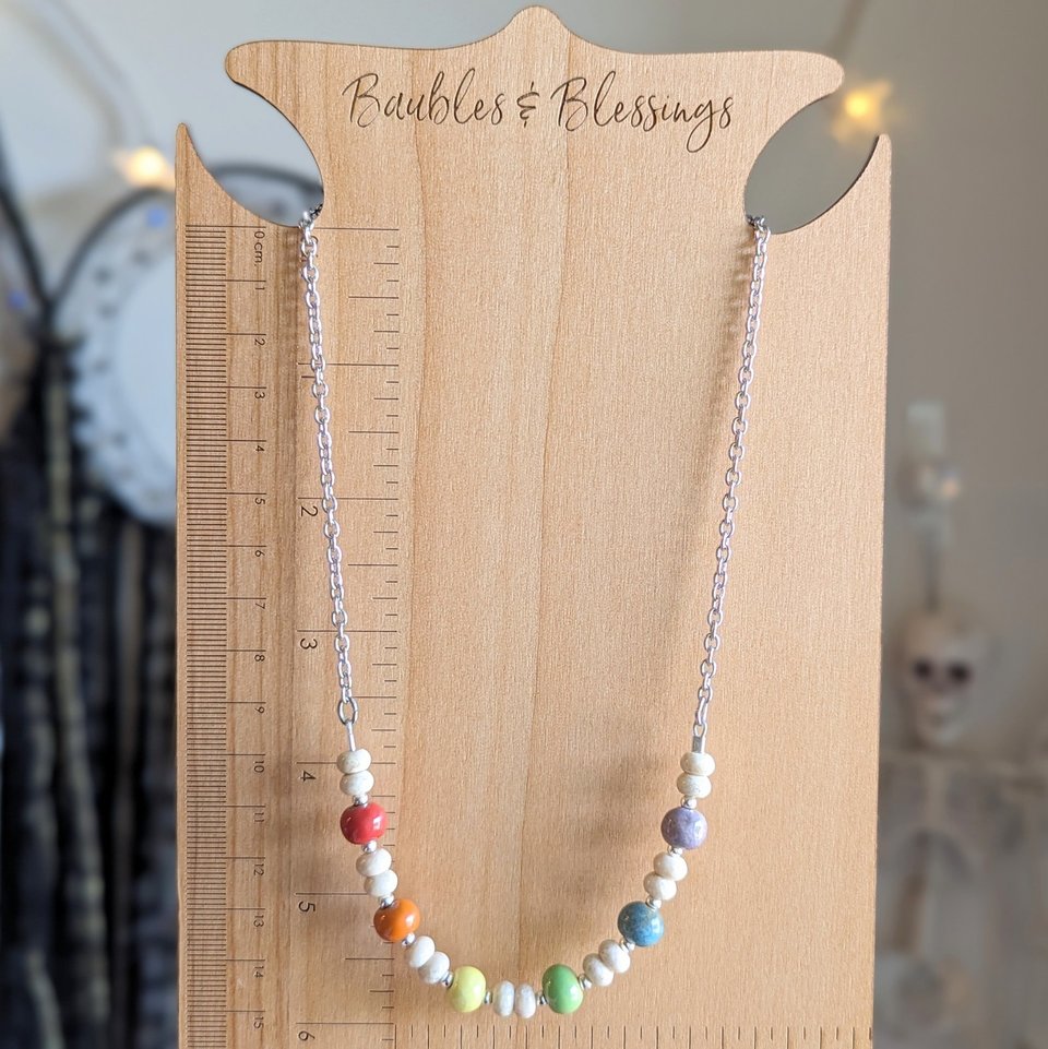 Earthy Rainbow Necklace with Handmade Beads (MTO)