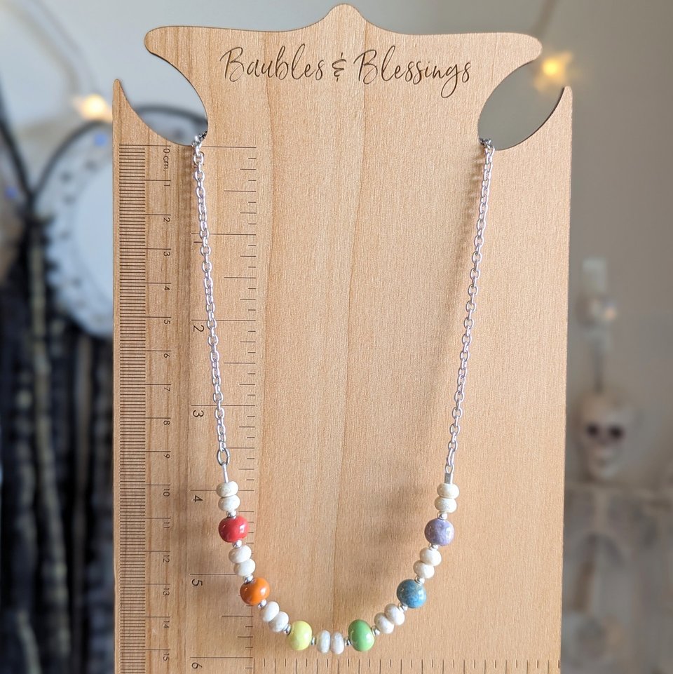 Earthy Rainbow Necklace with Handmade Beads