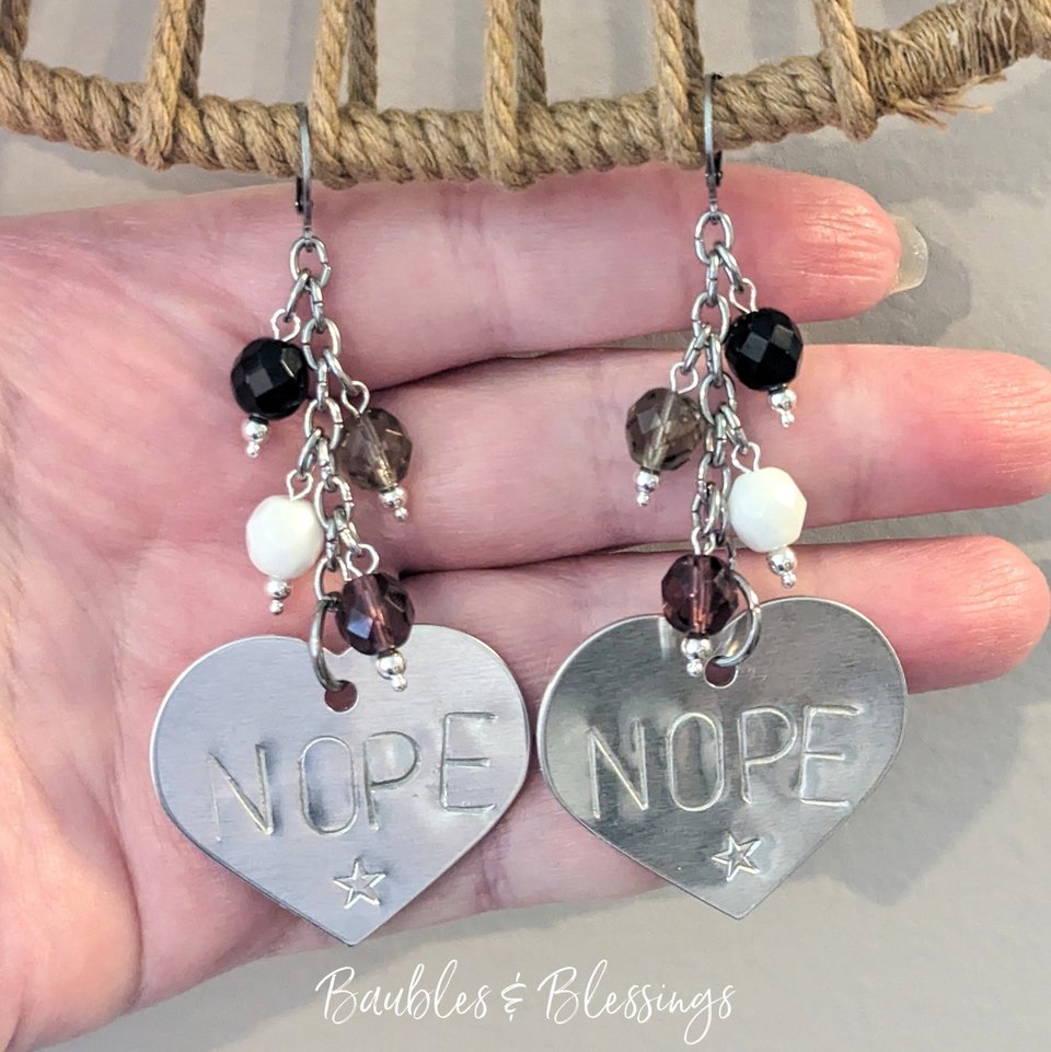 Hand-stamped NOPE Earrings with Ace Pride Colors