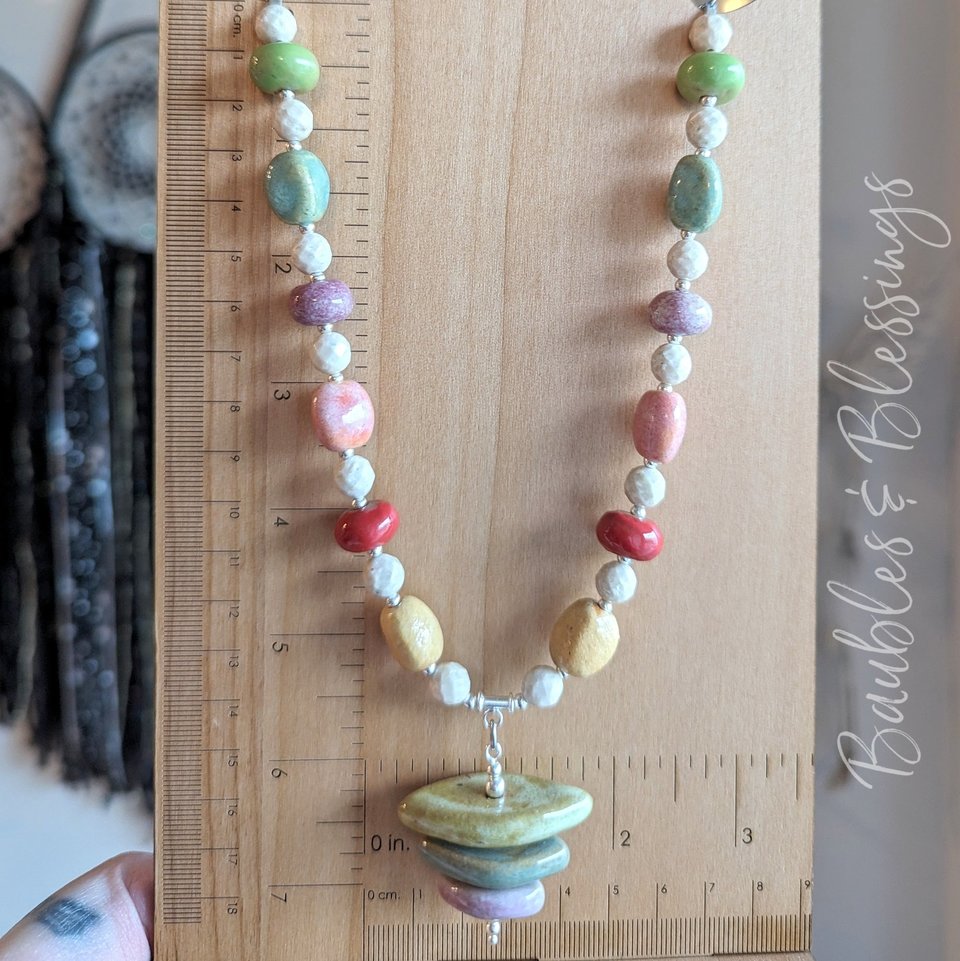 Colorful Necklace with Riverstone & Ceramic Beads 