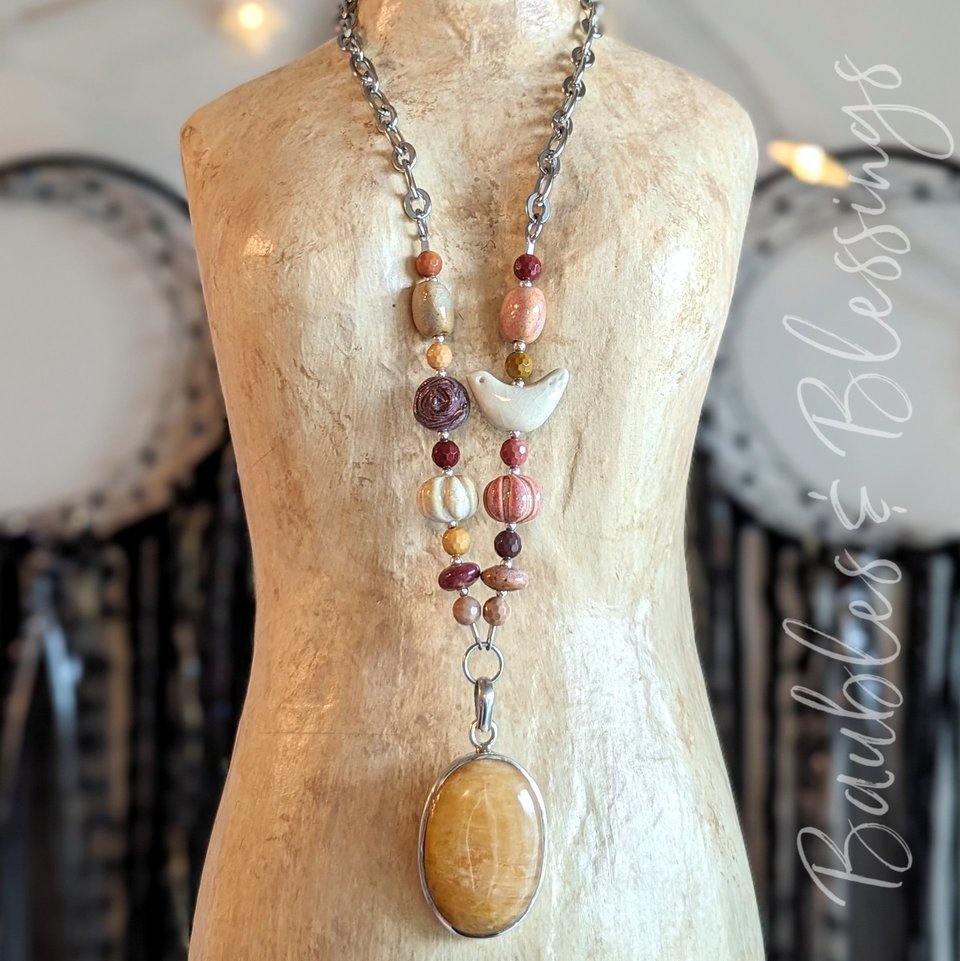 Necklace with Mookaite, Yellow Jasper & Ceramic Beads 