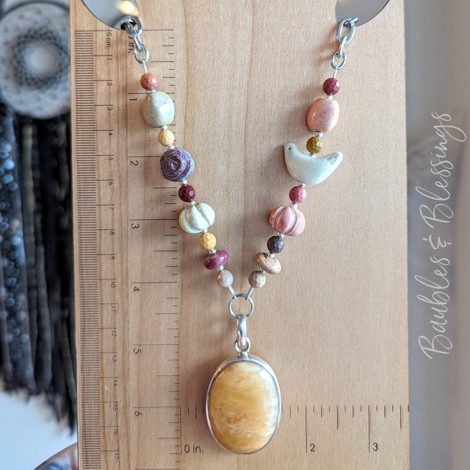 Necklace with Mookaite, Yellow Jasper & Ceramic Beads 