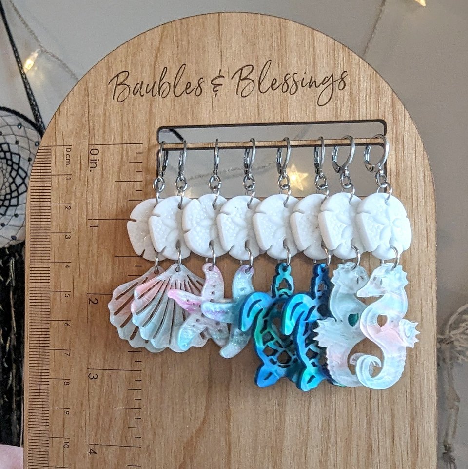 Acrylic Starfish Earrings with Czech Glass Sand Dollars