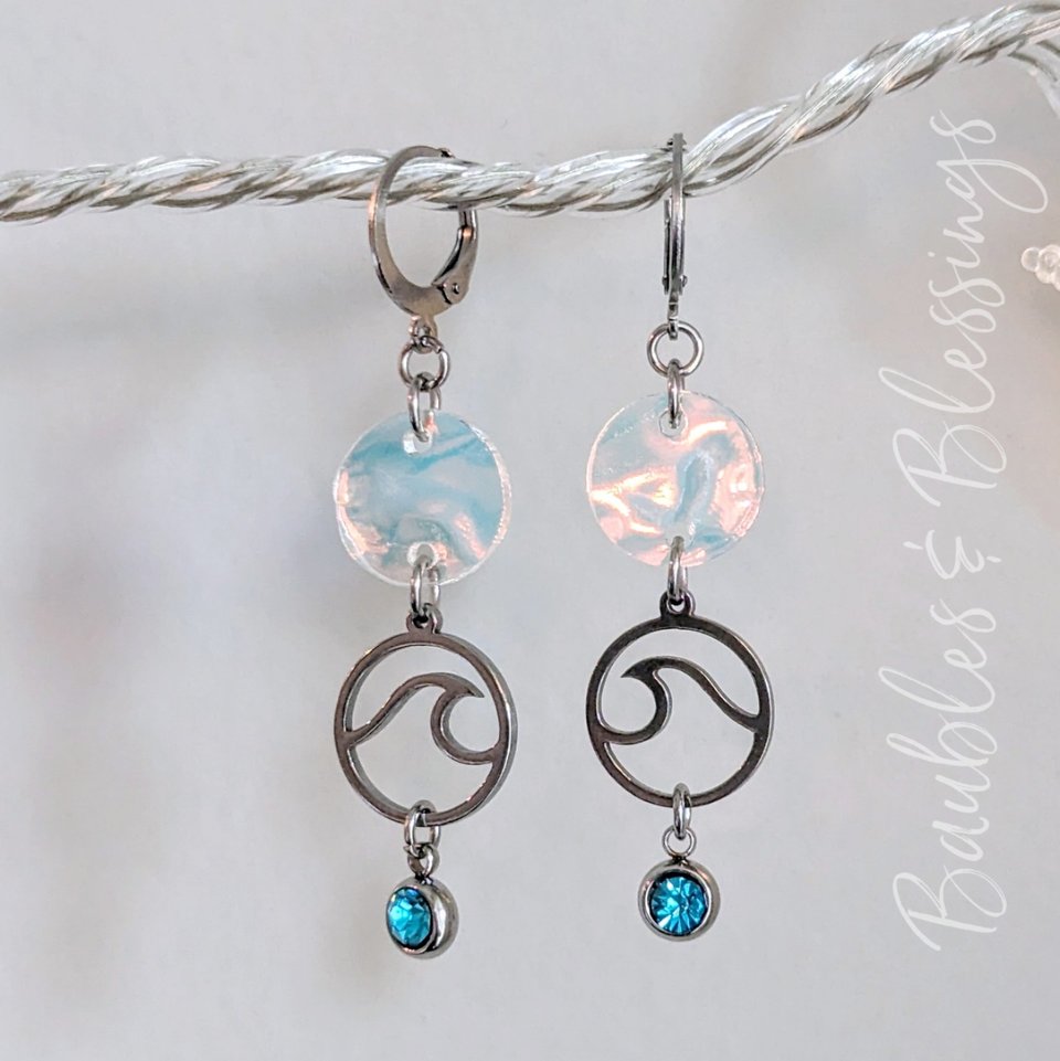 Fun Beachy Wave Earrings with Iridescent Acrylic