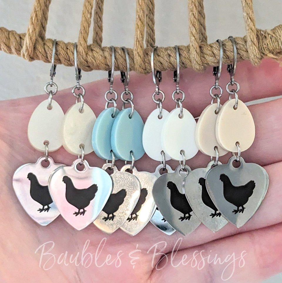 Chicken Earrings with Acrylic Eggs: Pick Your Color! (MTO)