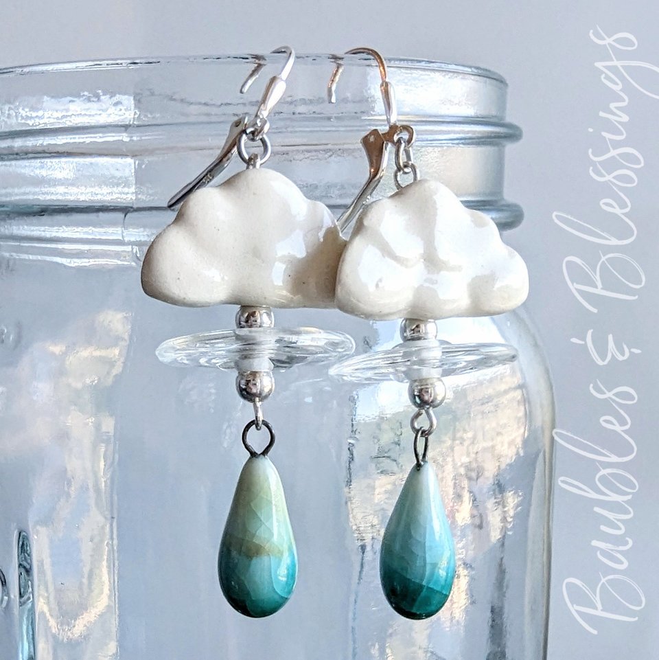 Multi-Artist Rain Cloud Earrings with Ceramic Drops
