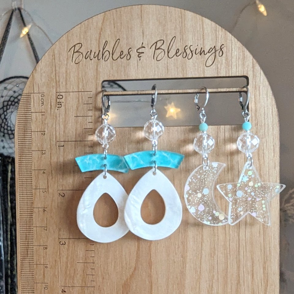 Mother of Pearl Open Teardrop Earrings with Quartz