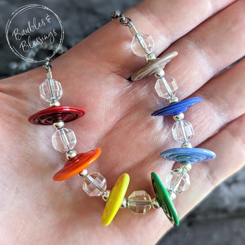 Rainbow Necklace with Lampwork Disc Beads & Quartz