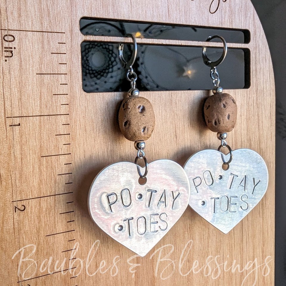 Hand-stamped PO•TAY•TOES Earrings with Ceramic Potato Beads (MTO)
