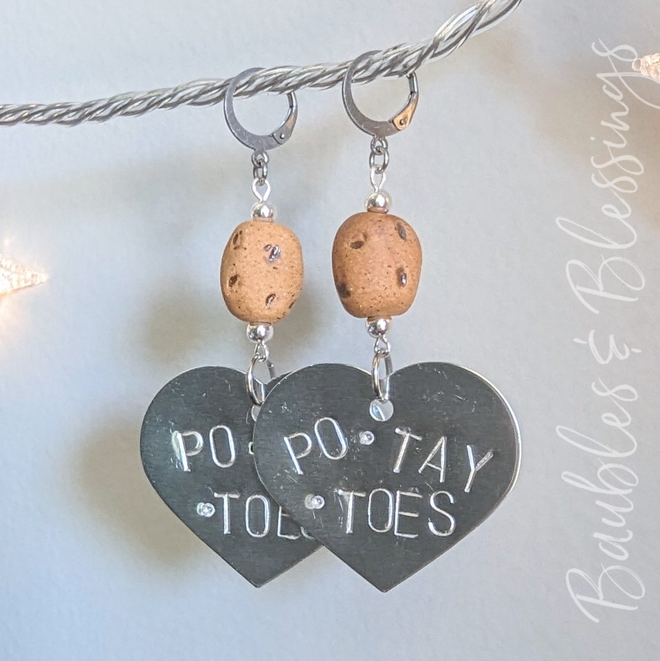 Hand-stamped PO•TAY•TOES Earrings with Ceramic Potato Beads (MTO)