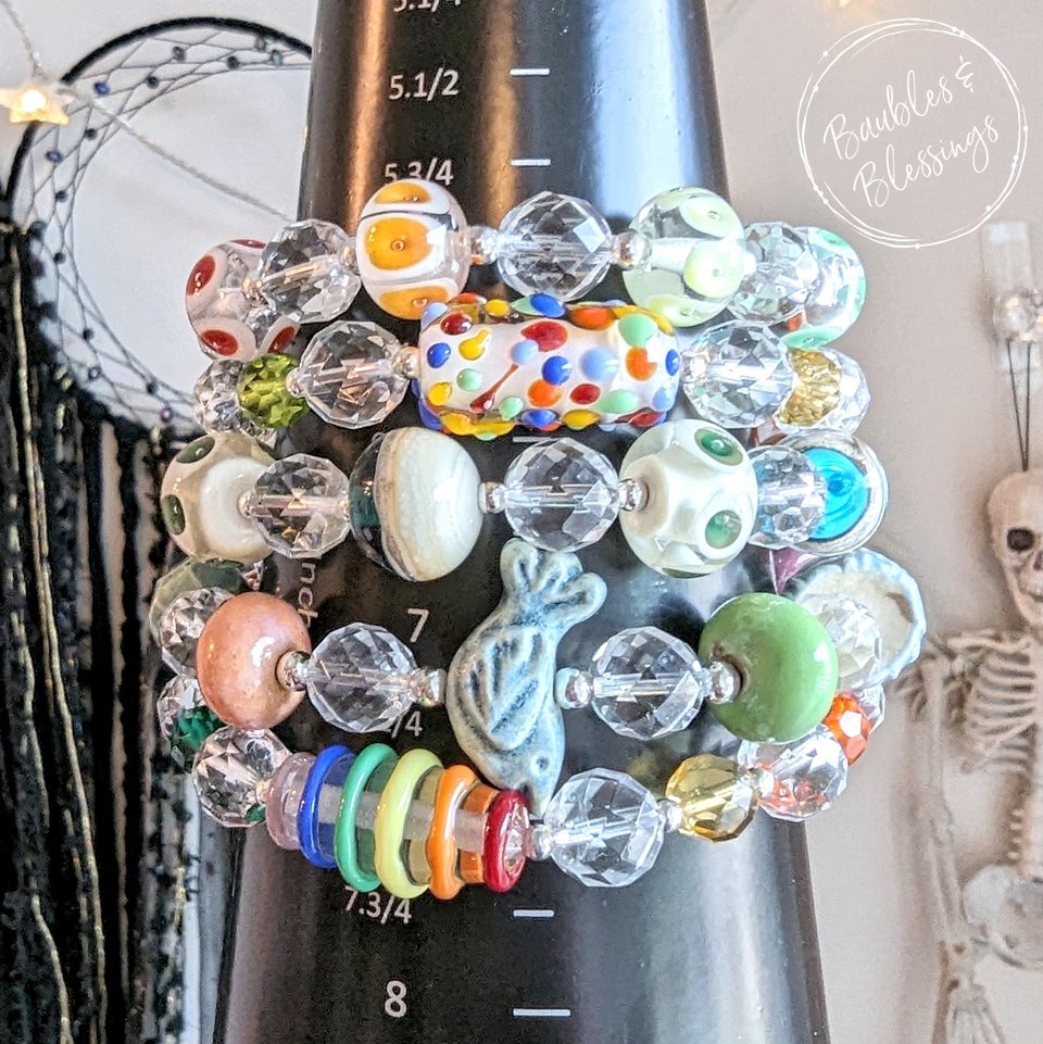 OOAK Rainbow Dots Bracelet with Quartz & Czech Glass Beads