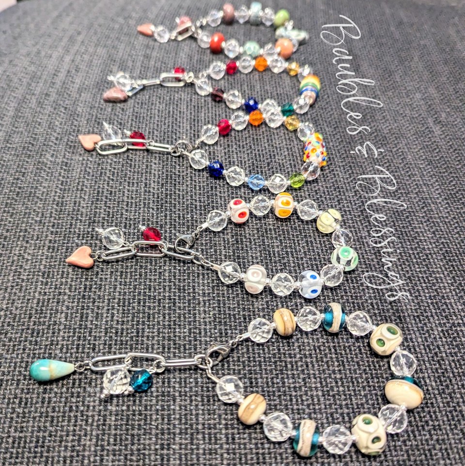 OOAK Rainbow Dots Bracelet with Quartz & Czech Glass Beads