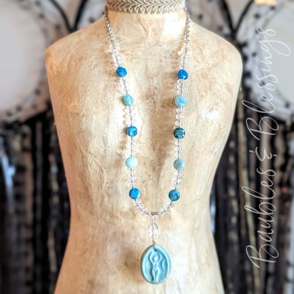 Goddess Necklace with Apatite, Amazonite, Quartz & Beadfreaky Focal