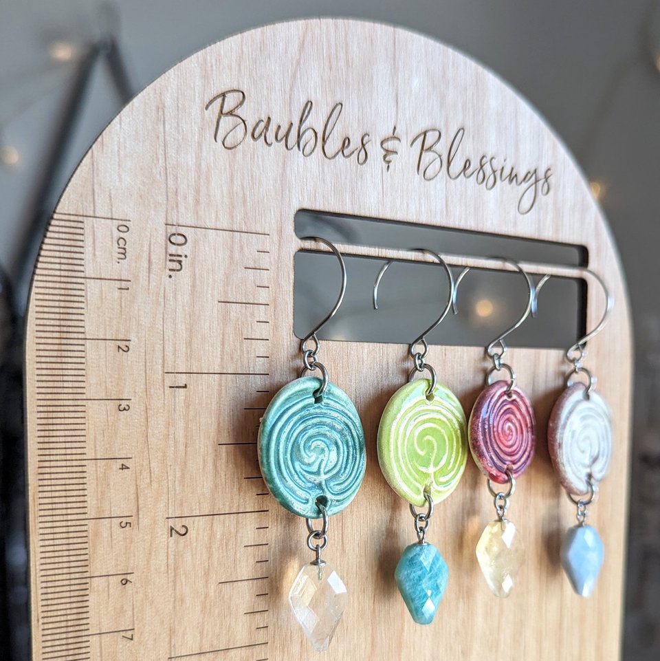 Green Labyrinth Earrings with Faceted Citrine Drops