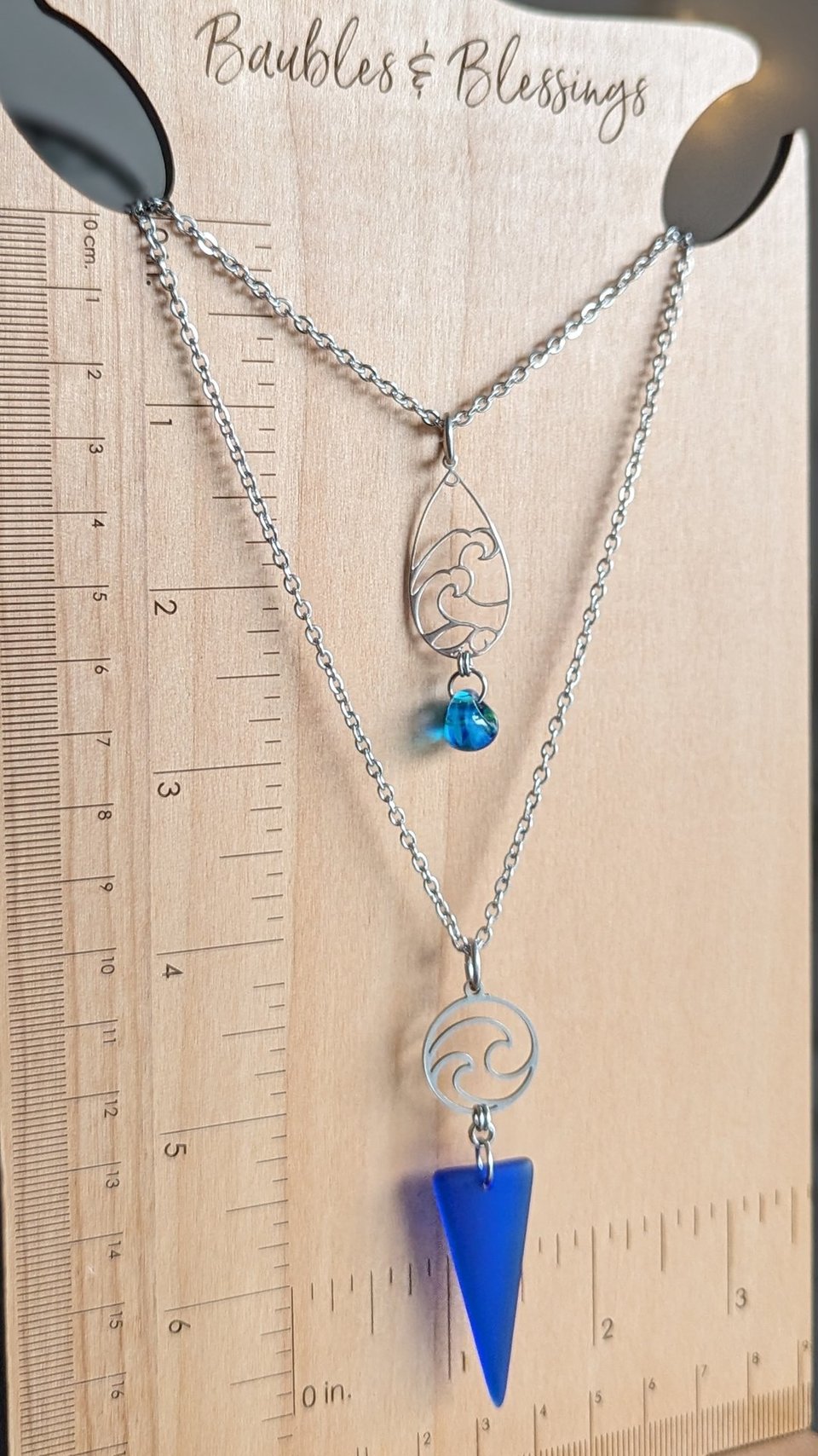 Sterling Silver Blue Wave Pendant with Lampwork Glass