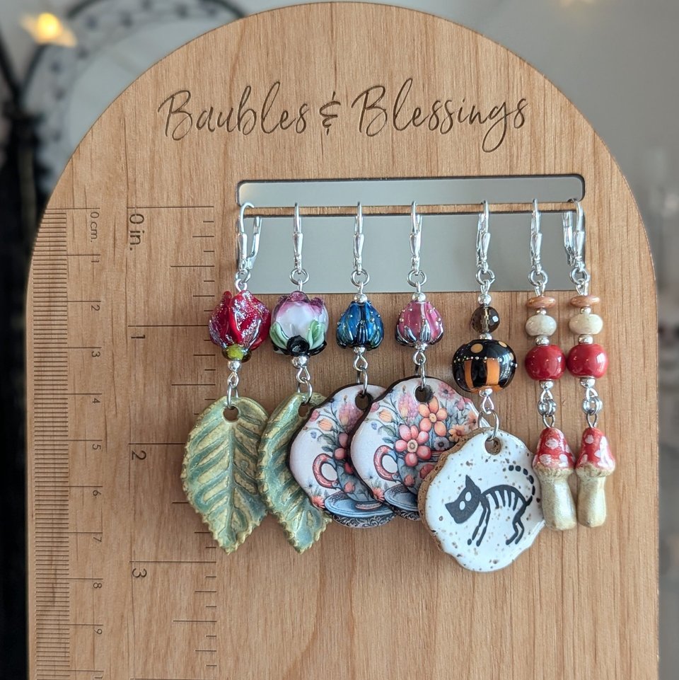 Elegant Rose Earrings with Handmade Ceramic Charms