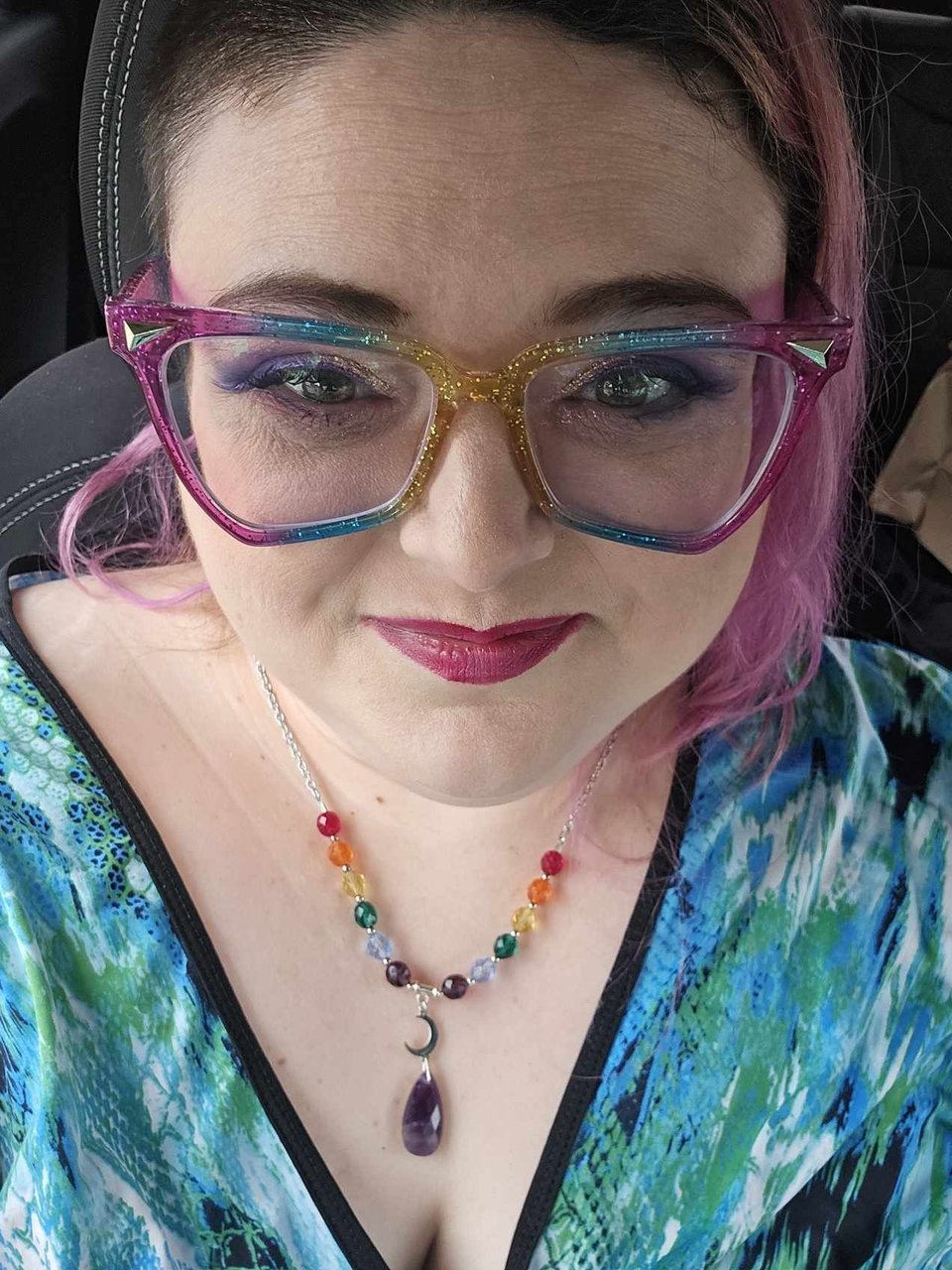 Rainbow Pride Necklace with Crescent Moon & Quartz Drop (MTO)