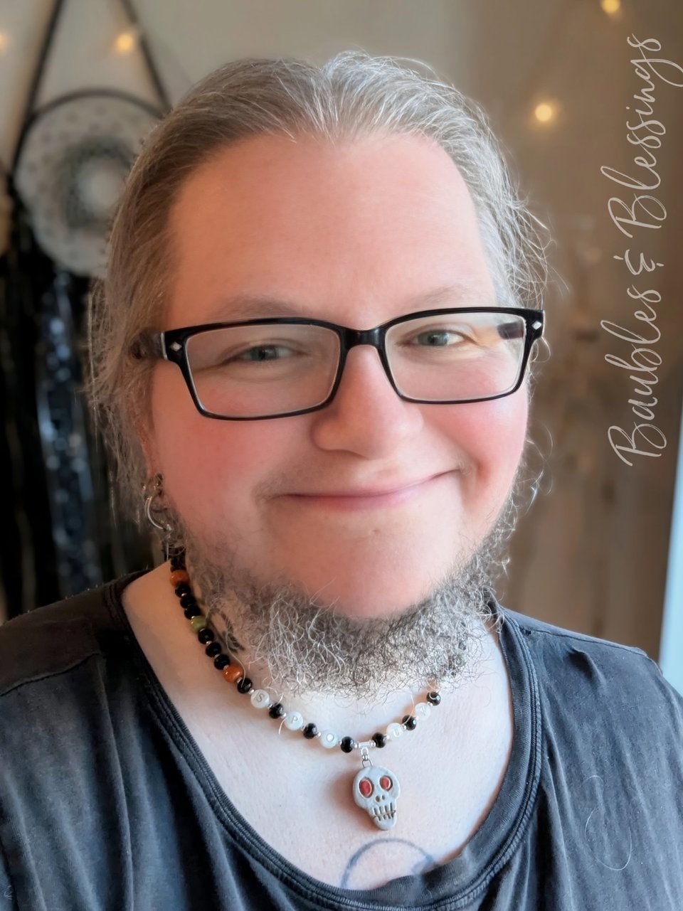 'SPOOKY' Skull Necklace with Onyx, Shell & Gaea Beads