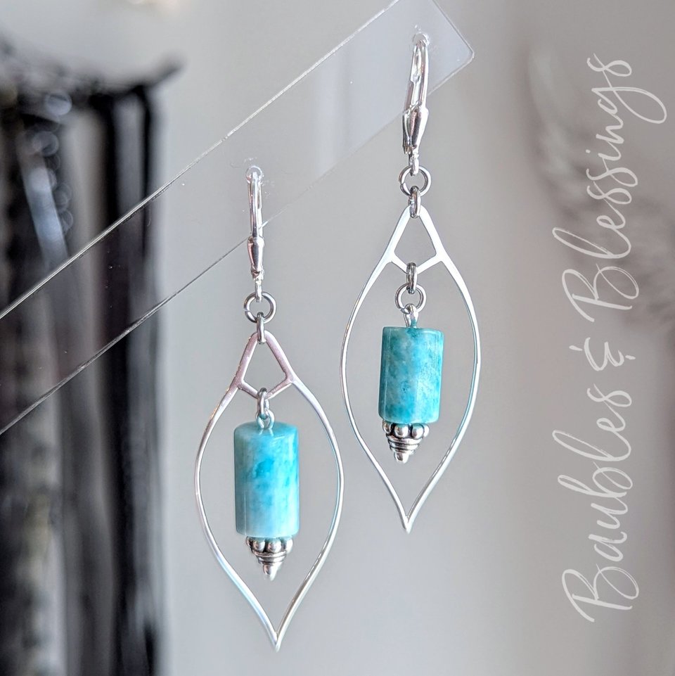 Sterling Silver Marquis and Amazonite Earrings